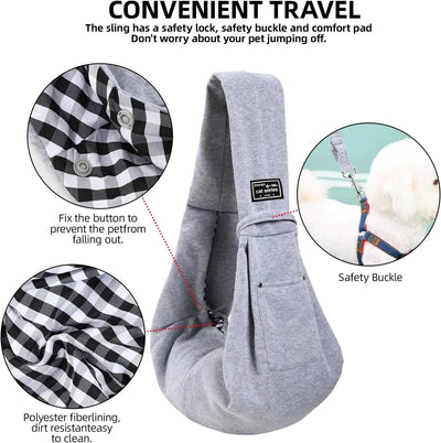 Aviour gray pet shoulder carrier bag with safety buckle, button lock, and polyester fiber lining