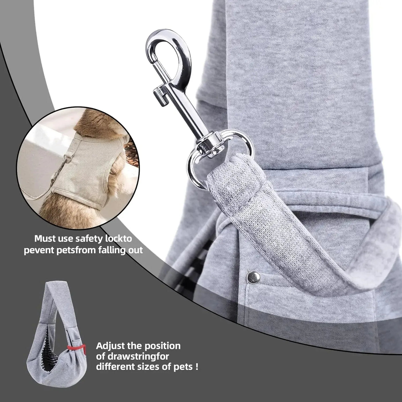 Aviour pet shoulder carrier bag in gray with adjustable drawstring and safety lock to prevent pets from falling out