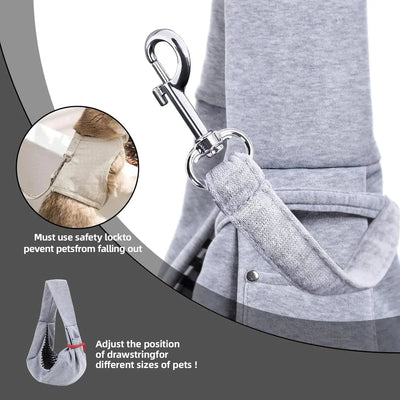 Aviour pet shoulder carrier bag in gray with adjustable drawstring and safety lock to prevent pets from falling out