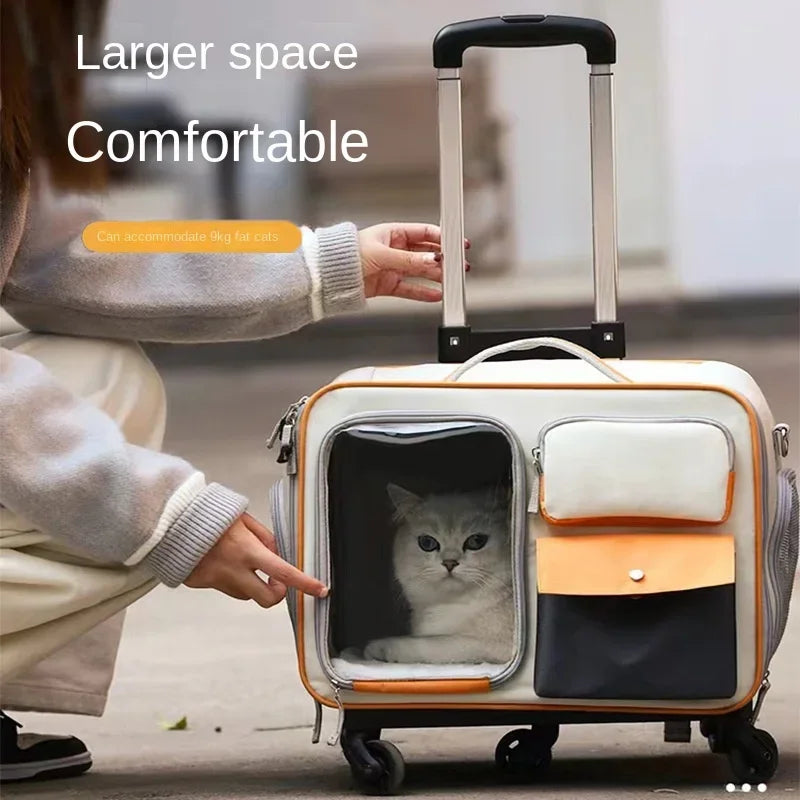 Aviour portable cat carrier on wheels with large space and comfortable design for cats