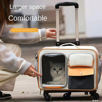 Aviour portable cat carrier on wheels with large space and comfortable design for cats