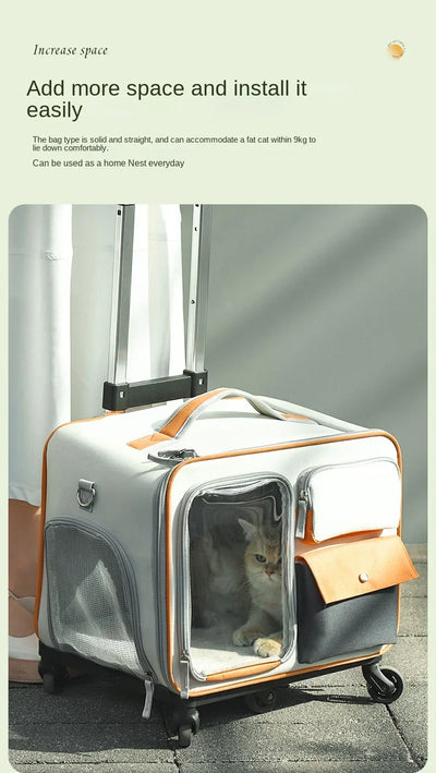 Aviour portable cat carrier on wheels with mesh windows and zippered front door