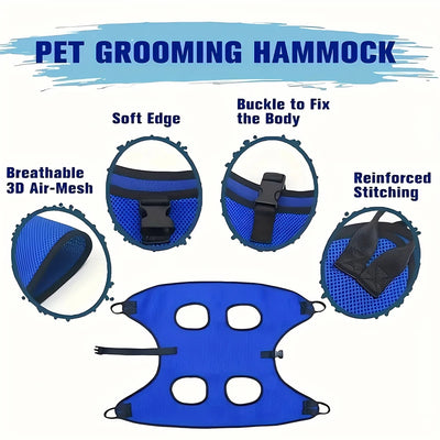 Aviour safe grooming hammock for pets with breathable 3D air-mesh, soft edges, buckle, and reinforced stitching