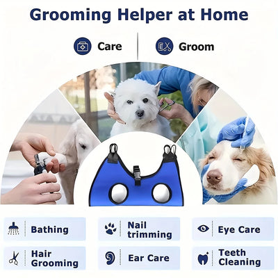 Aviour safe grooming hammock for pets in blue used for bathing nail trimming eye care hair grooming ear care and teeth cleaning