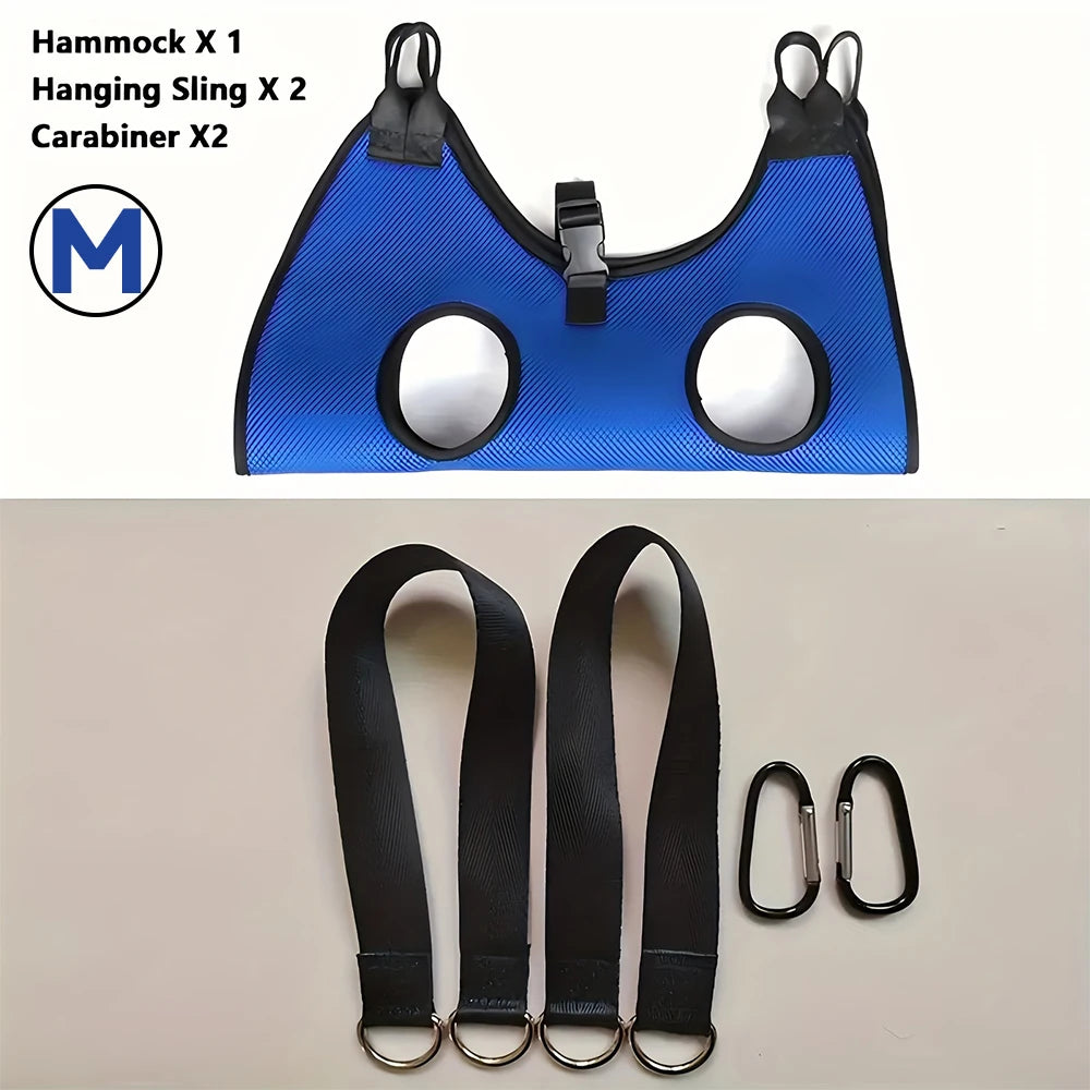 Aviour safe grooming hammock for pets in blue with hanging slings and carabiners included