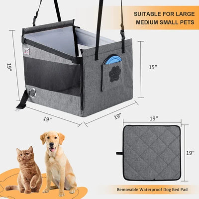 Aviour safe pet seat for car travel in gray with mesh sides, removable waterproof dog bed pad, fits small to large pets